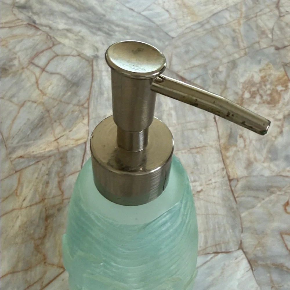 Frosted Sea Glass Green Palm Tree Wave Textured Soap‎ Lotion Dispenser Pump